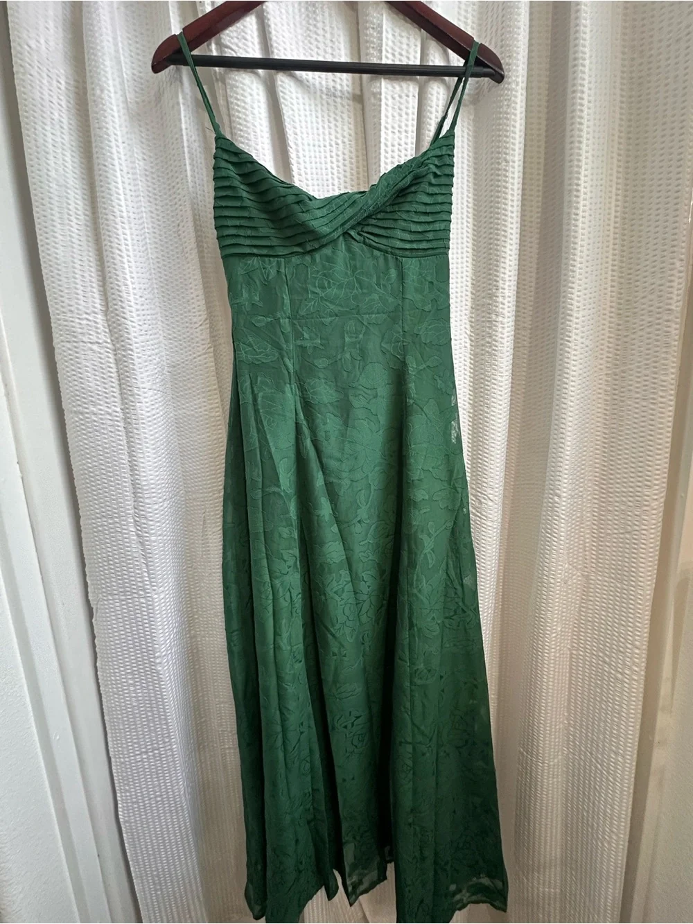 Hello Molly Dark Green Slip Midi Dress with Ruched Bodice